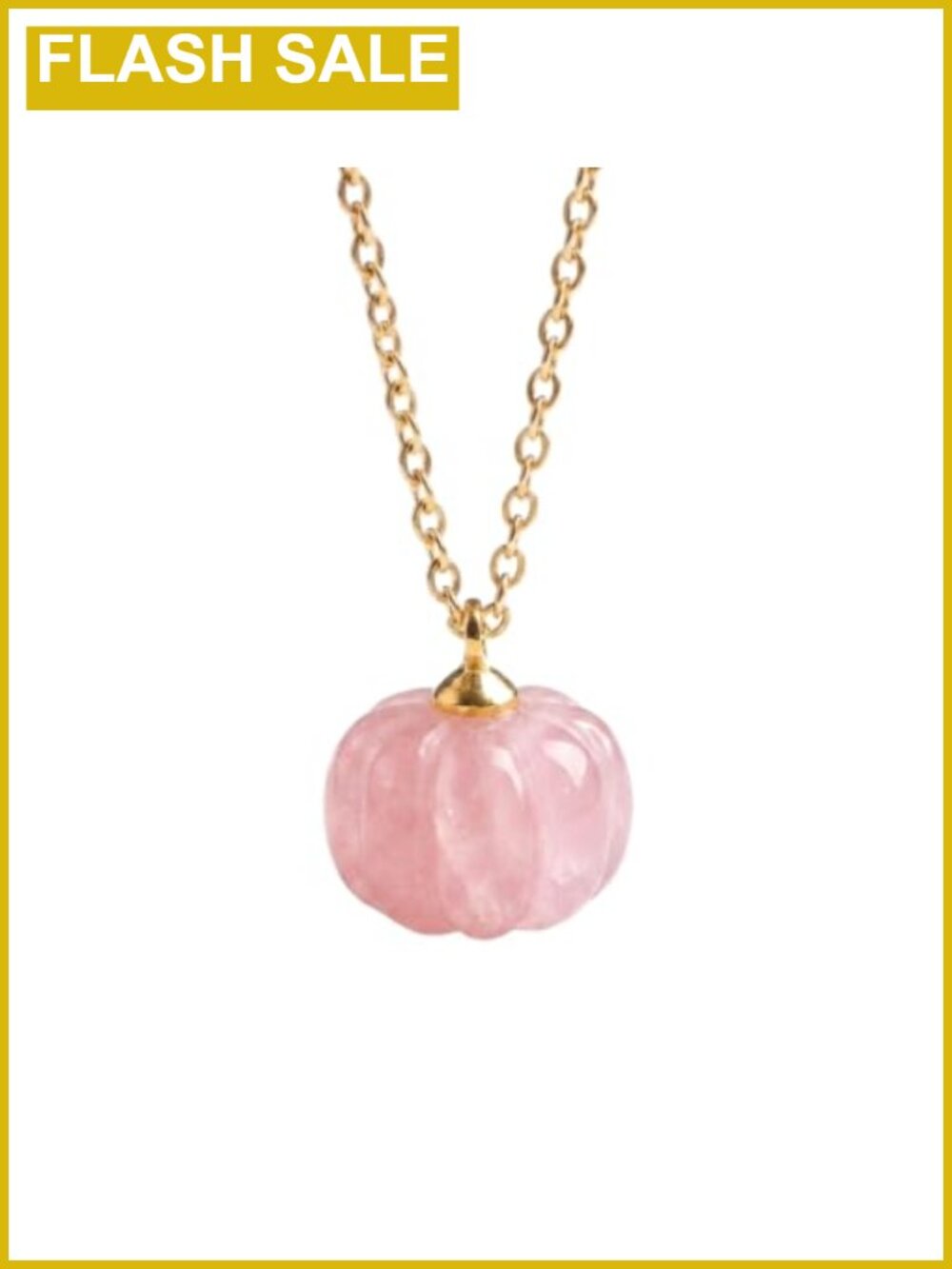 Natural Pink Crystal Pumpkin Pendant Necklace Brass Link Chain